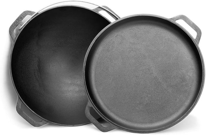 12L Gusseisen Schwenktopf Kazan Asia Kasan mit Deckel-Bratpfanne aus Gusseisen Grillwok Wokpfanne Gr