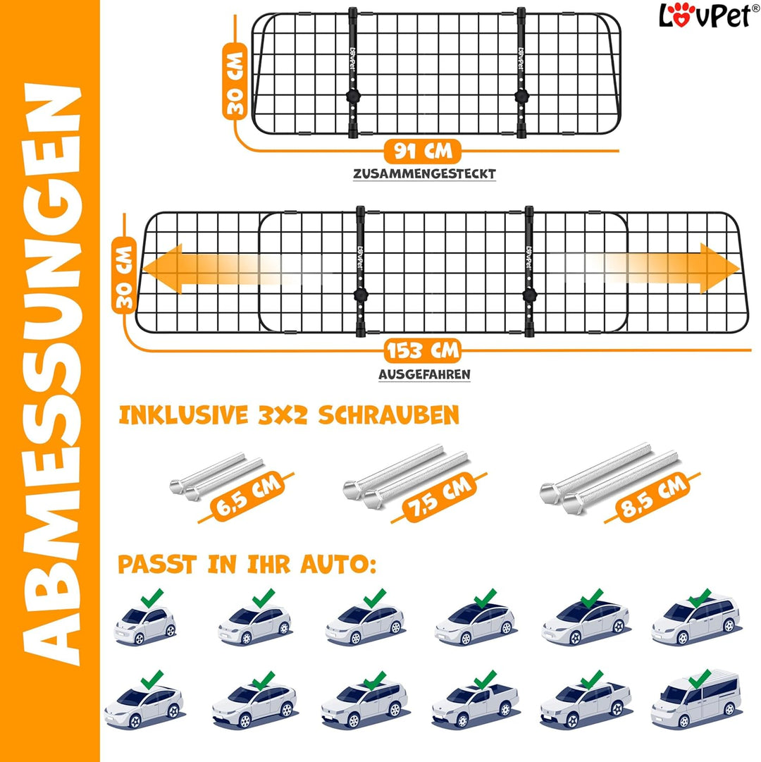 Lovpet® Hundegitter Auto, Autoschutzgitter Trenngitter Universal, verstellbare Breite, Kopfstütze Ko