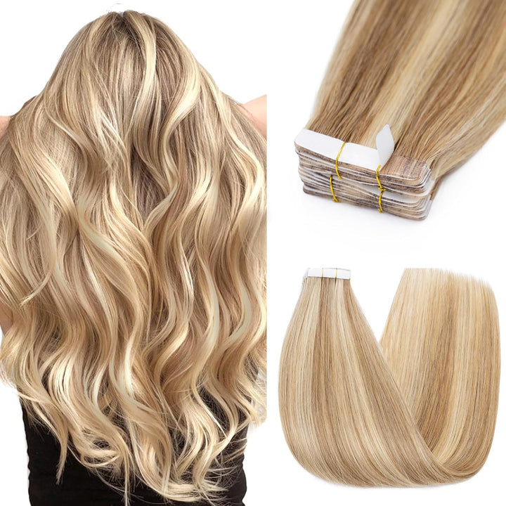 Silk-co Tape Extensions Echthaar 10stk, Remy Tape in Extensions Haarverlängerung, Skin Weft Echthaar