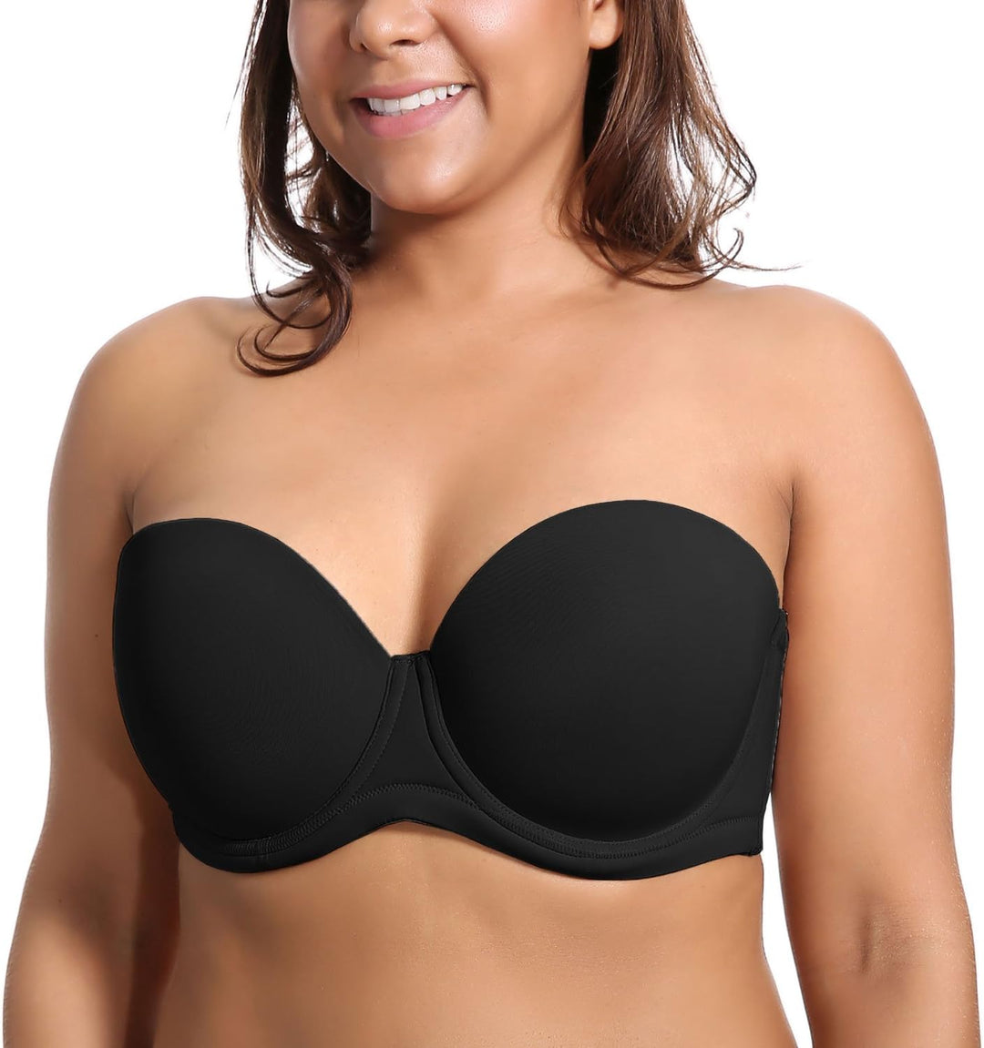 DELIMIRA Damen Trägerloser BH Grosse Grössen - Bügel BH mit Geformte Cups 70B Schwarz, 70B Schwarz