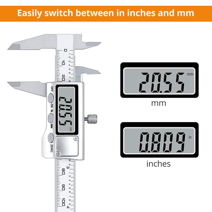 Neoteck Messschieber Digital Edelstahl 100mm mit LCD, Zoll/metrische Umrechnung, Schieblehre Messwer