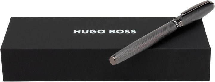 Hugo Boss Stream Tintenroller aus Messing in der Farbe Gun, Länge: 14,5cm, Tintenfarbe: Schwarz, HSW