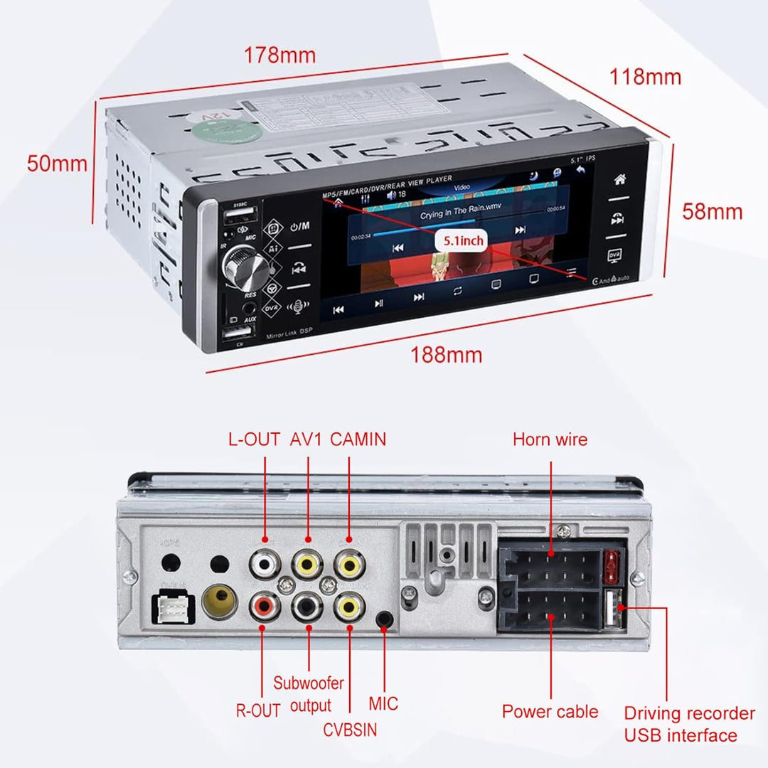Podofo Autoradio 1 Din mit Apple CarPlay, Bluetooth, Android Auto, 5,1 Zoll IPS-Display Autoradio Un