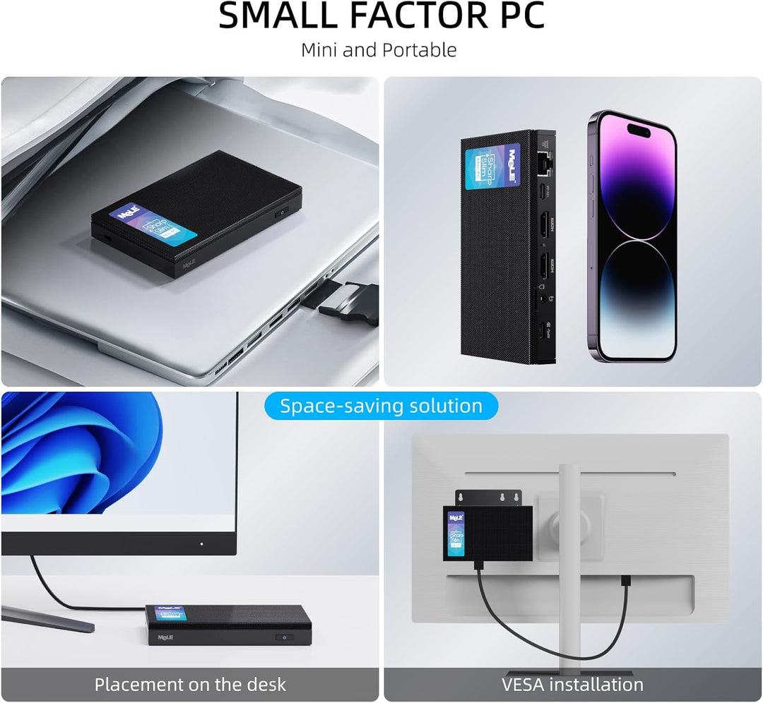 MeLE Quieter4C Lüfterloser Mini PC Windows 11 Pro 8GB DDR4 256GB ROM Micro PC Alder Lake N100(bis zu