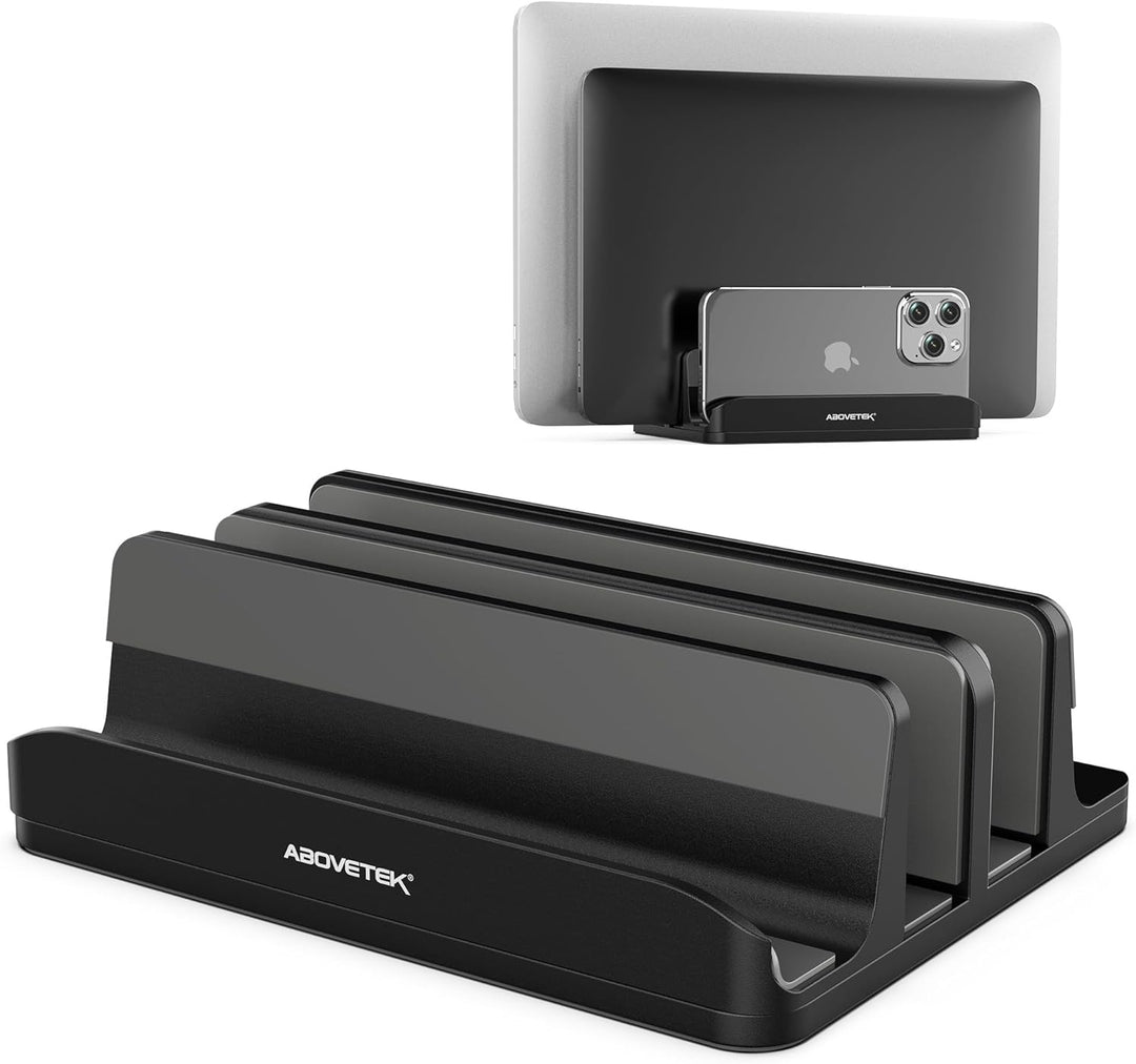 AboveTEK Vertikaler Laptopständer, Laptophalter für Laptop bis zu 17,3 ", 4 in 1, 3 Steckplätze Anti