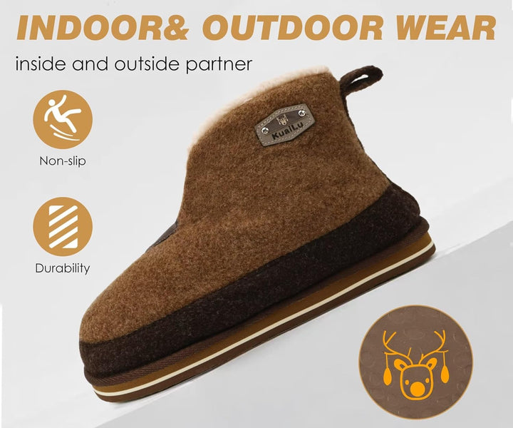 KuaiLu Hausschuhe Boots Herren Winter Filz Hausstiefel Warm Plüsch Flauschige Fell Hüttenschuhe Kusc