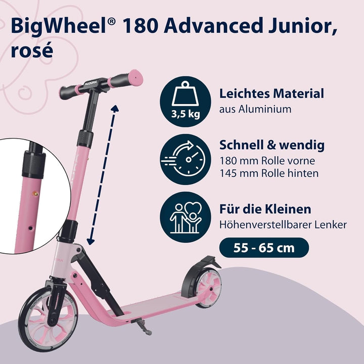 HUDORA BigWheel® 180 Advanced Junior - Hochwertiger & sicherer Kinder Roller ab 3 Jahre - Zusammenkl