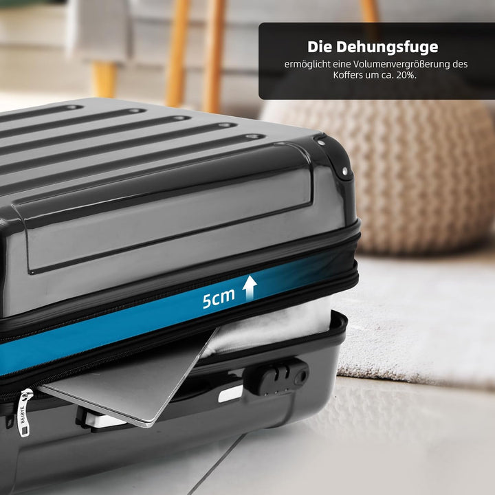 BEIBYE Zwillingsrollen 2048 Hartschale Trolley Koffer Reisekoffer in M-L-XL-Set in 15 Farben (Schwar