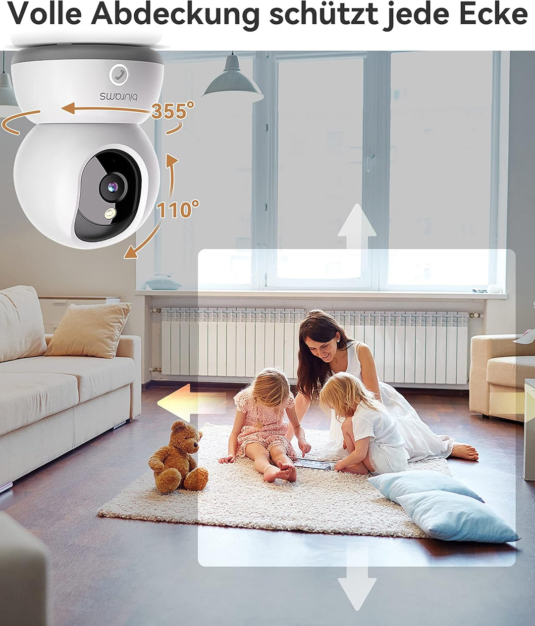 blurams 2K Überwachungskamera Innen,360 Grad WLAN Kamera mit EIN-Touch-Call, Hundekamera für Haustie