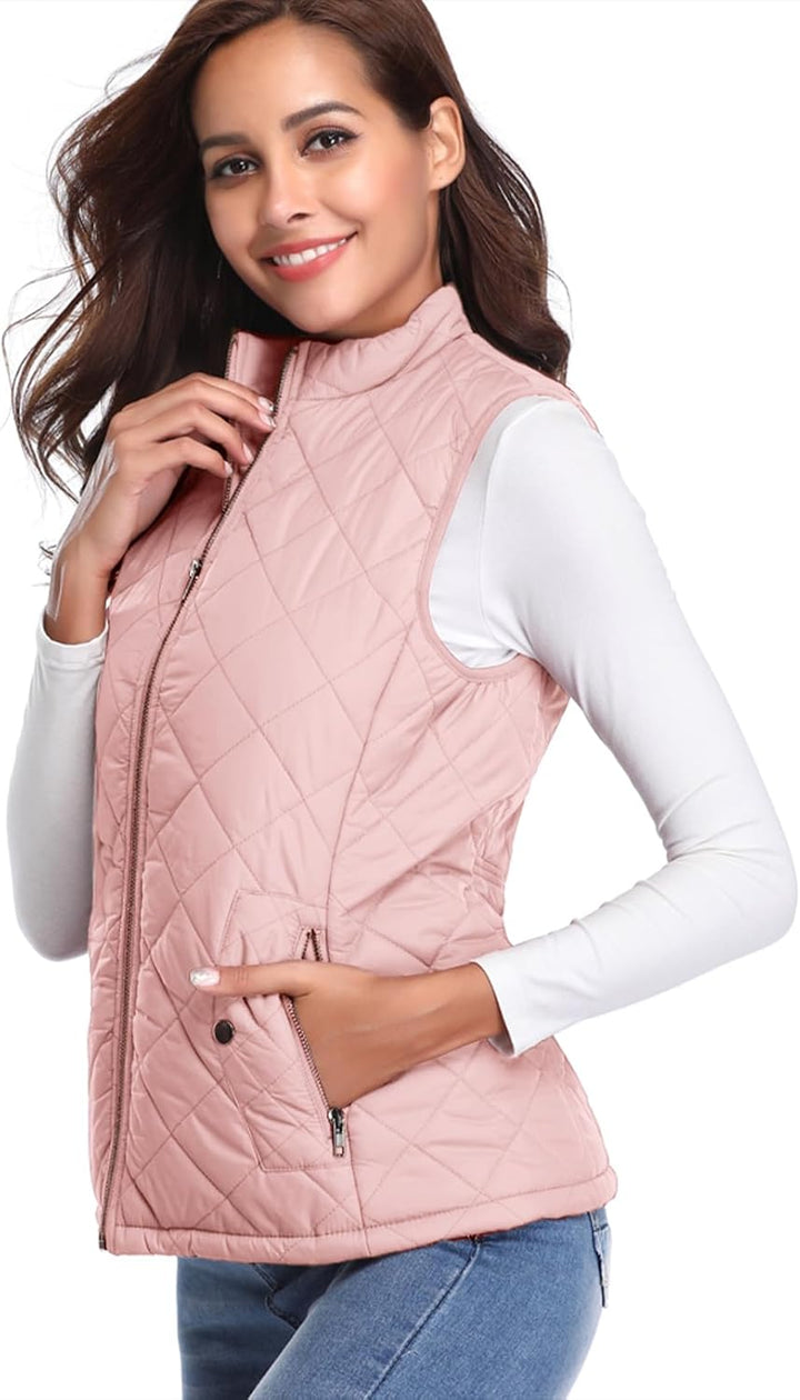 fuinloth Damen Weste mit Stehkragen Westen Steppweste Leicht Ärmellos Jacke mit Reissverschluss Tasc