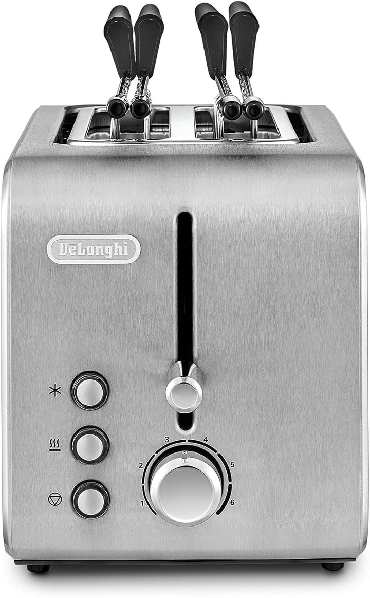 De'Longhi CTX2203.S Toaster mit Zange, stufenweise Kontrolle des Röstgrads, 3 Funktionen, Krümelschu