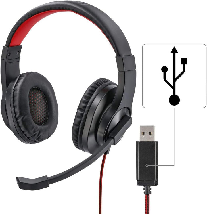 Hama USB Headset, Over Ear Kopfhörer mit Mikrofon (Headset mit Lautstärkenregler und verstellbarem M