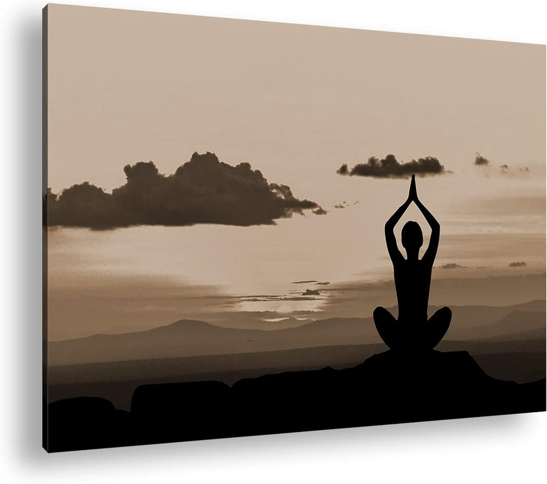 deyoli Yoga Meditation am Meer Format: 120x80 Effekt: Sepia als Leinwandbild, Motiv fertig gerahmt a