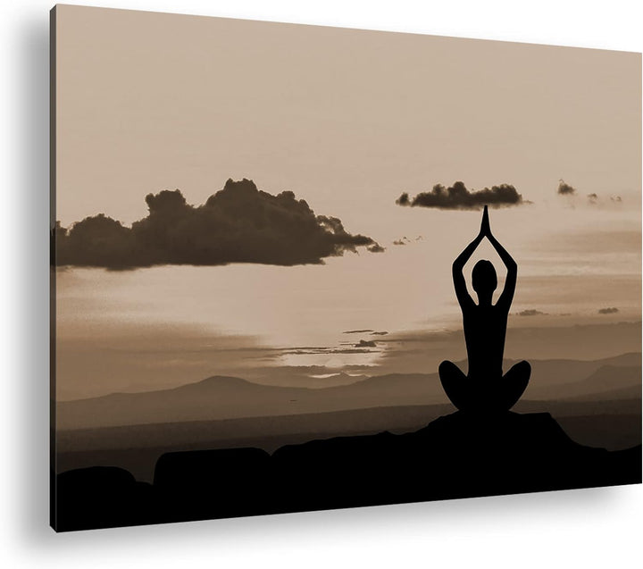 deyoli Yoga Meditation am Meer Format: 120x80 Effekt: Sepia als Leinwandbild, Motiv fertig gerahmt a