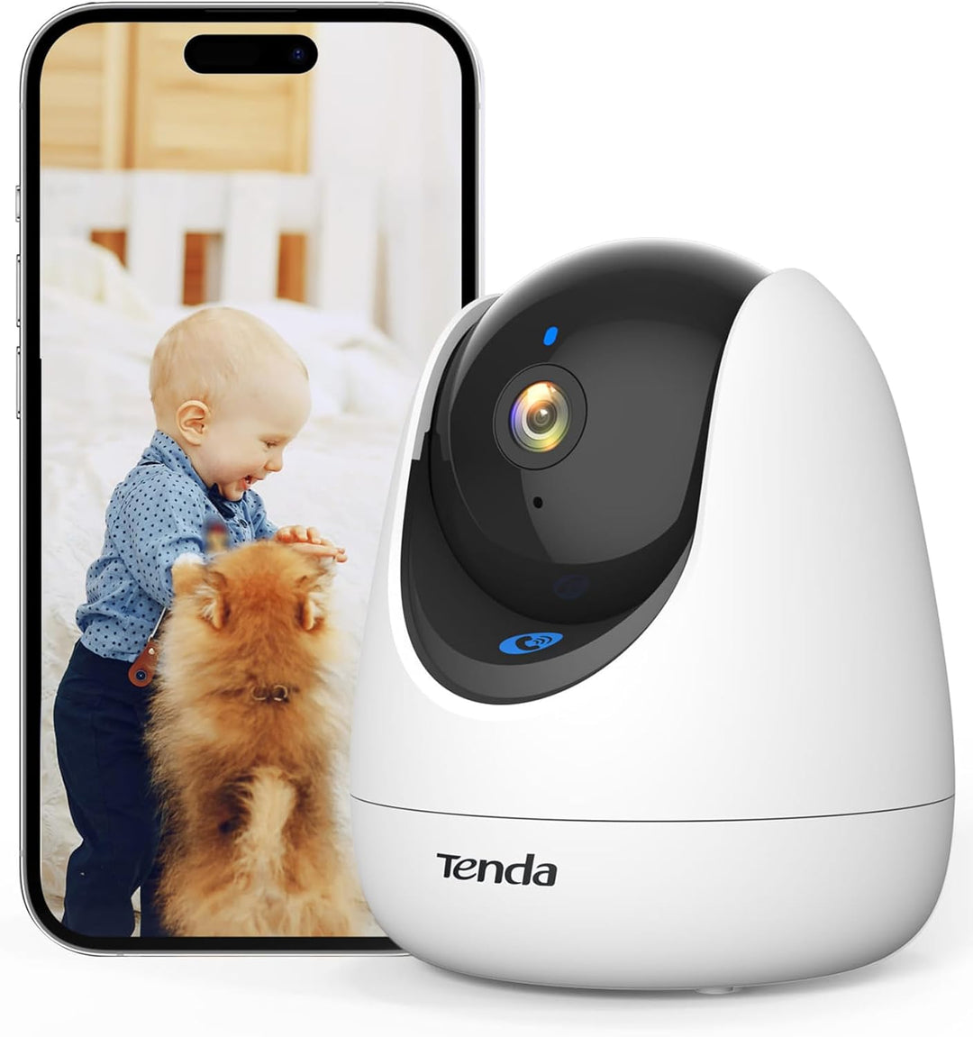 Tenda CP3 Überwachungskamera Innen, 1080p WLAN IP Kamera mit 2-Wege-Audio, 360°/155° drehbar, 12m Na