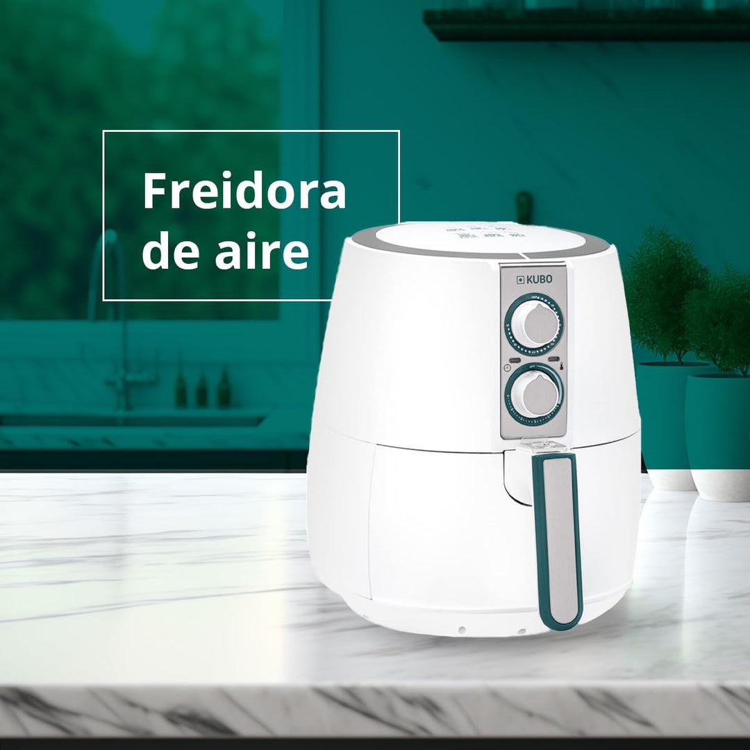 Kubo 2,5-Liter-ölfreie Fritteuse, Heissluftfritteuse, 1500 W, einstellbare Temperatur, Timer, Weiss,