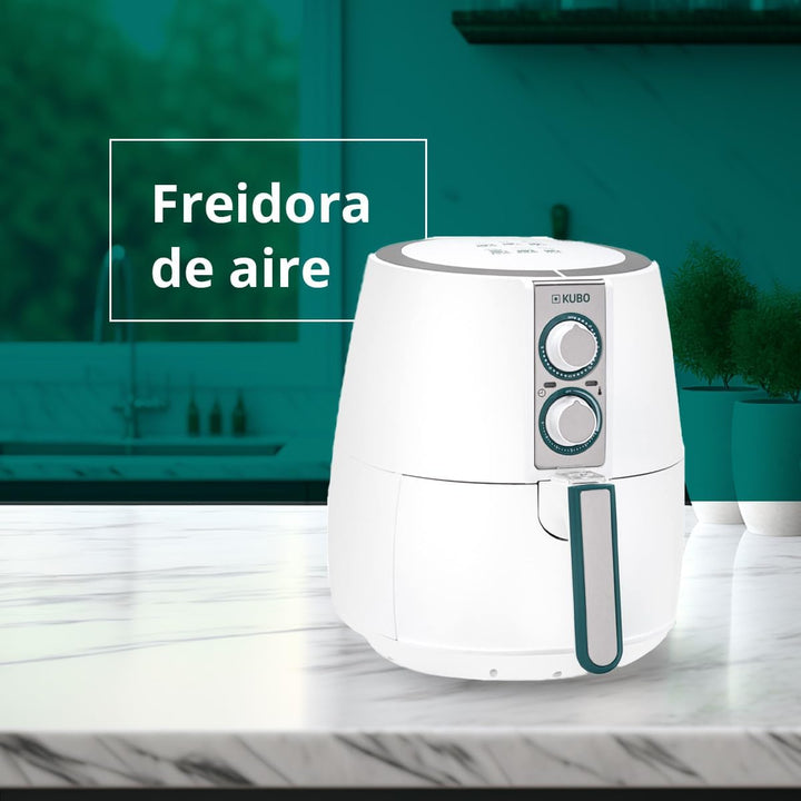 Kubo 2,5-Liter-ölfreie Fritteuse, Heissluftfritteuse, 1500 W, einstellbare Temperatur, Timer, Weiss,