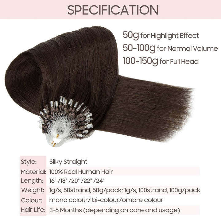 Silk-co Microring Extensions Echthaar 0.5g Haarteile Echthaar 100 Strähnen Weich Glatt Haarverlänger