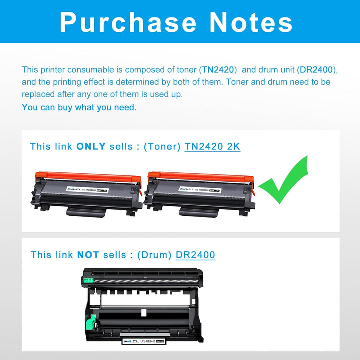 LCL Kompatibel Tonerkartusche TN2420 TN-2420 TN2410 TN-2410 3000Seiten (2Schwarz) kompatibel für Bro