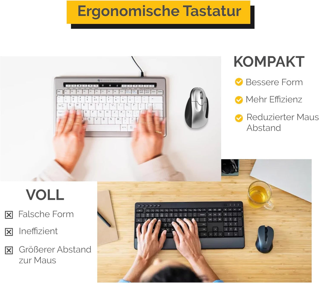 BakkerElkhuizen S-Board 840 Compact Tastatur, deutsches Layout QWERTZ, Kabelgebunden, Hellgrau/Weiss