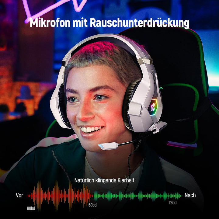 Ozeino Gaming Headset für Ps4/Ps5/Pc/Xbox 360 with 3D Surround Sound Headset mit Mikrofon Kopfhörer