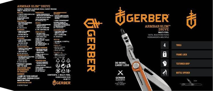 Gerber Taschenmesser mit 5 Funktionen, Multitool mit glatter Klinge, ArmBar Slim Drive, Orange, Edel