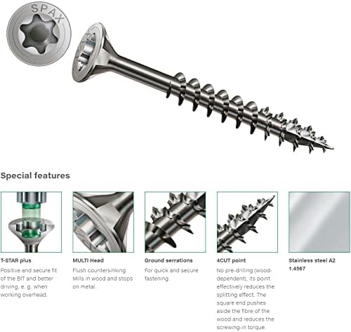 3X40 Holzschrauben, Torx Antrieb, Flachsenkkopf T-STAR Plus, geschliffene Wellenschliff, selbstschne