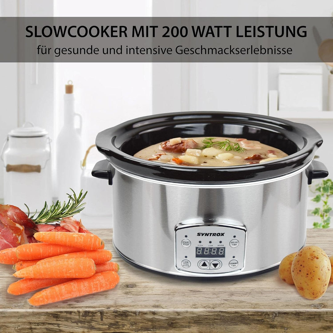 Syntrox Germany Schongarer mit 4,5L Slow Cooker mit 3 Heizstufen und Warmhaltefunktion und 200