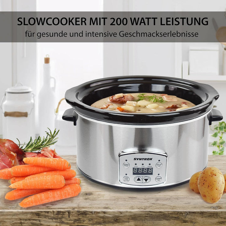 Syntrox Germany Schongarer mit 4,5L Slow Cooker mit 3 Heizstufen und Warmhaltefunktion und 200