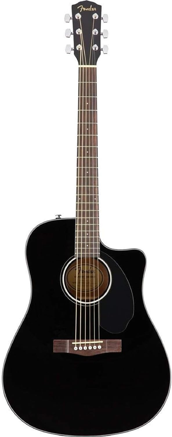 Fender CD-60SCE Dreadnought Akustikgitarre, Walnussgriffbrett, Schwarz Schwarz Rechtshänder, Schwarz