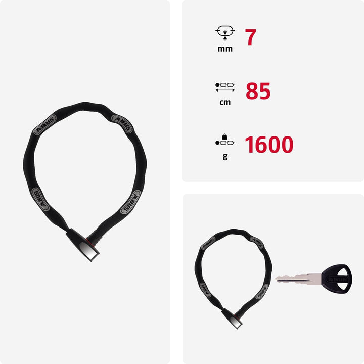 ABUS Kettenschloss Steel-O-Chain 8807K – Flexibles Fahrradschloss aus gehärtetem Stahl – ABUS-Sicher