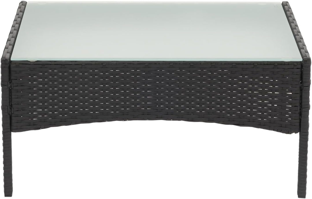 Mendler Poly-Rattan Gartentisch Halden-AM, Beistelltisch Tisch mit Glasplatte - anthrazit, Anthrazit