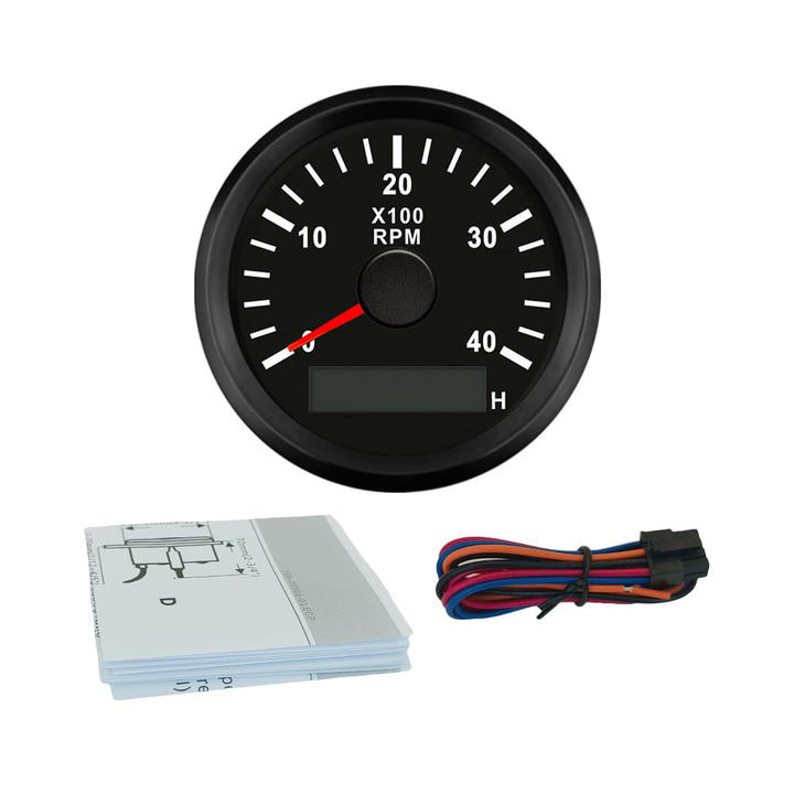 ELING 52 mm Drehzahlmesser 4000 U/min Messgerät mit roter Hintergrundbeleuchtung und Betriebsstunden