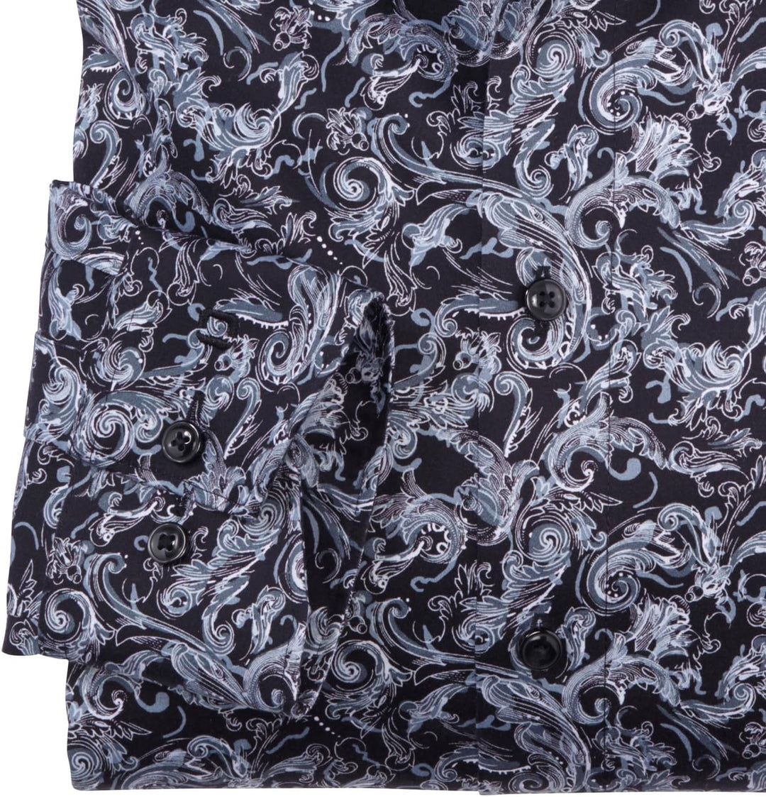 OLYMP Herren Businesshemd Langarm Luxor,Digitaldruck,modern fit,Global Kent 37 Schwarz 68, 37 Schwar