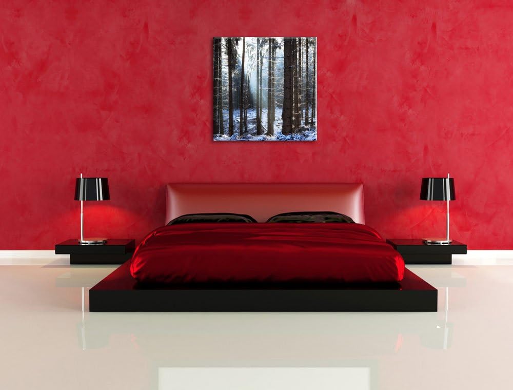 Pixxprint Winterwald, Format: 70x70 auf Leinwand, XXL riesige Bilder fertig gerahmt mit Keilrahmen,