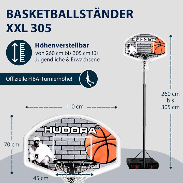 HUDORA Basketball-Ständer PRO XXL, höhenverstellbar bis 305 cm - Basketballkorb - 71661