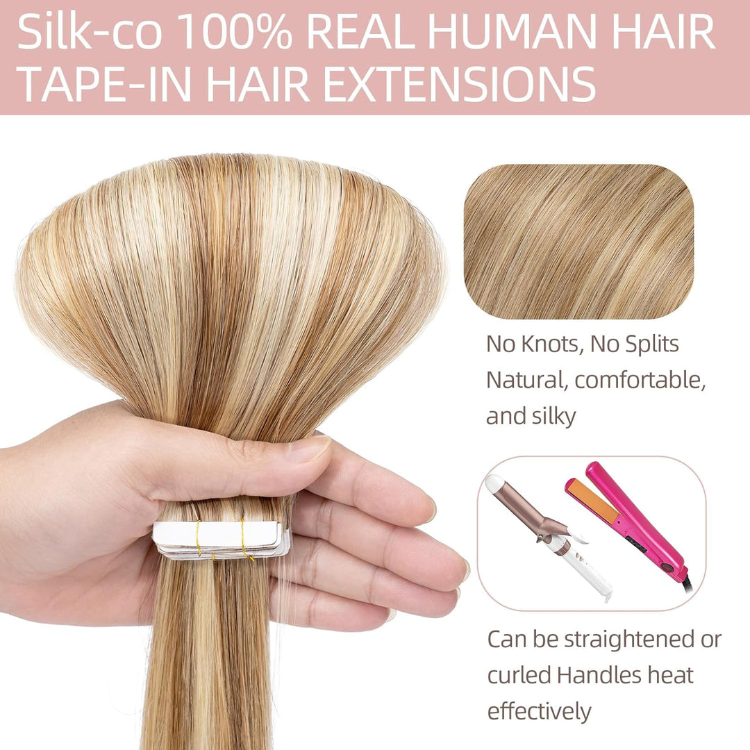Silk-co Tape Extensions Echthaar 10stk, Remy Tape in Extensions Haarverlängerung, Skin Weft Echthaar