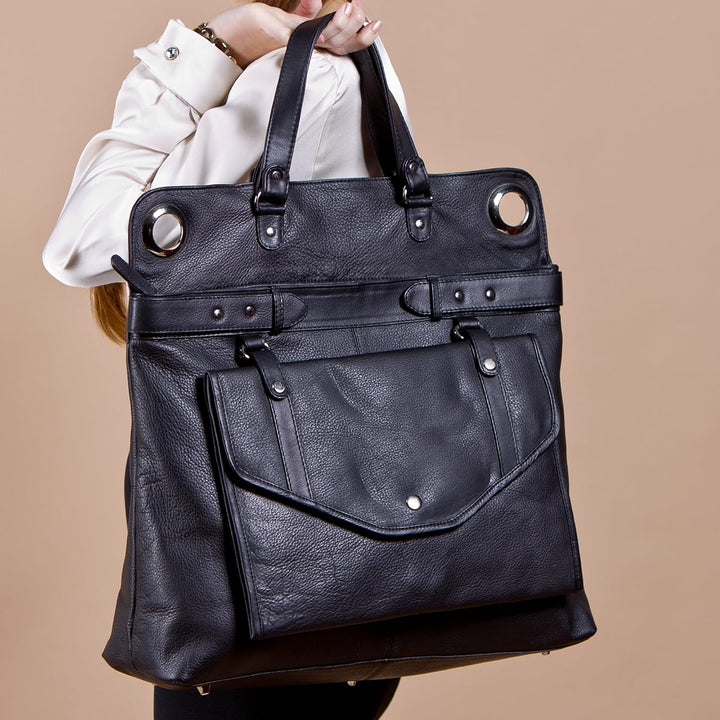 BACCINI Wickeltasche WENDY aus Premium Leder I Baby-Tasche XL gross für Damen I Schultertasche schwa