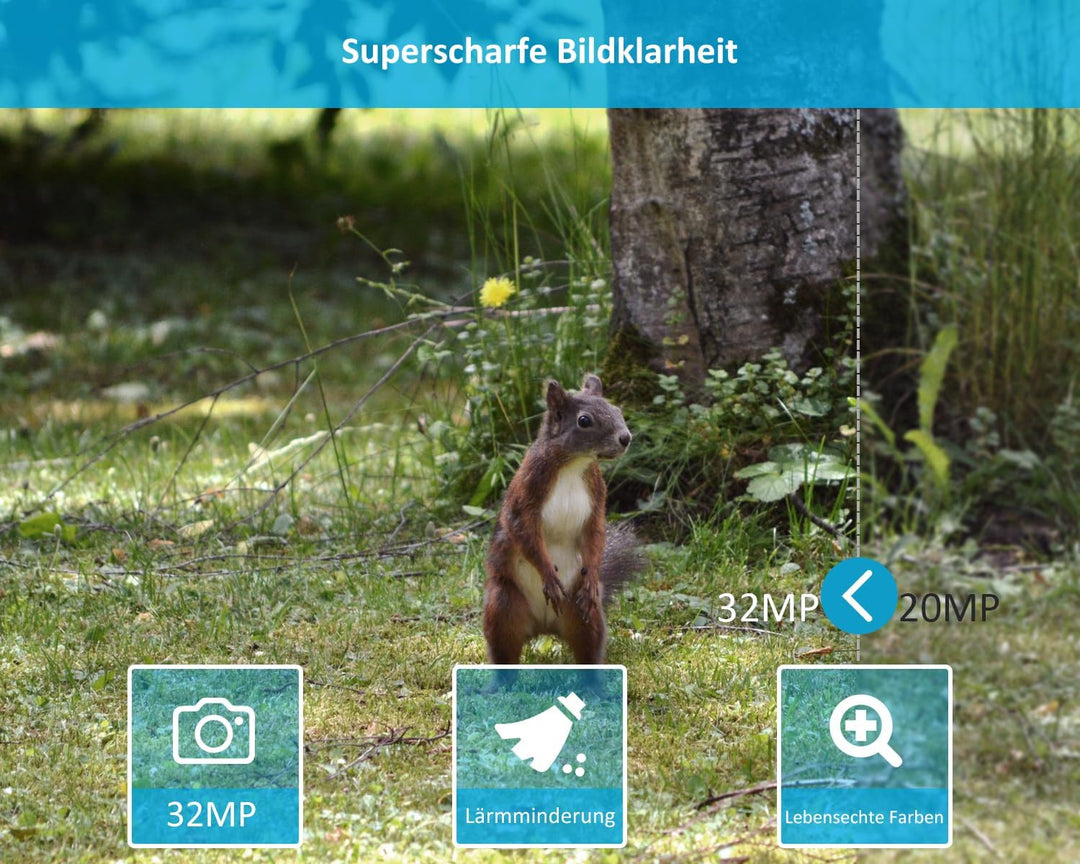 GardePro E5S Wildkamera 32MP 1296P H.264 Video, Wildtierkamera mit Bewegungsmelder Nachtsicht bis 30