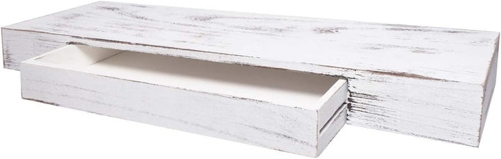 Mendler Wandregal HWC-H37, Schweberegal Wandboard Hängeregal Regal, Schublade Massiv-Holz 8x80x25cm