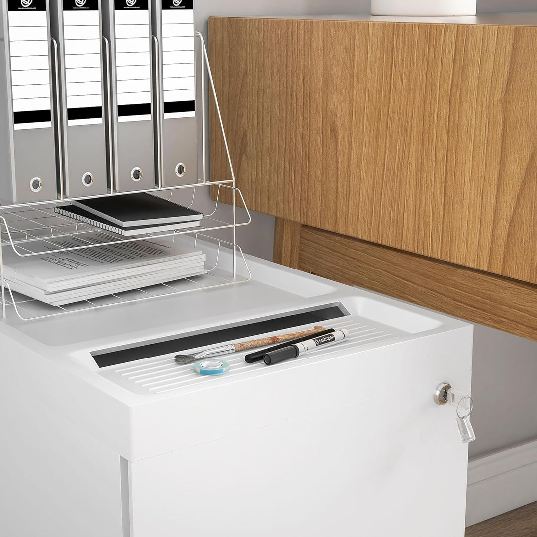 HOMCOM Rollcontainer mit 2 Schubladen, Aktenschrank mit Schloss, Oben Umschlag, Büroschrank für A4 L