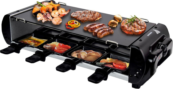 Syntrox Germany Design Glas Raclette Sitten mit Glas-Keramik Platte für 8 Personen Grill