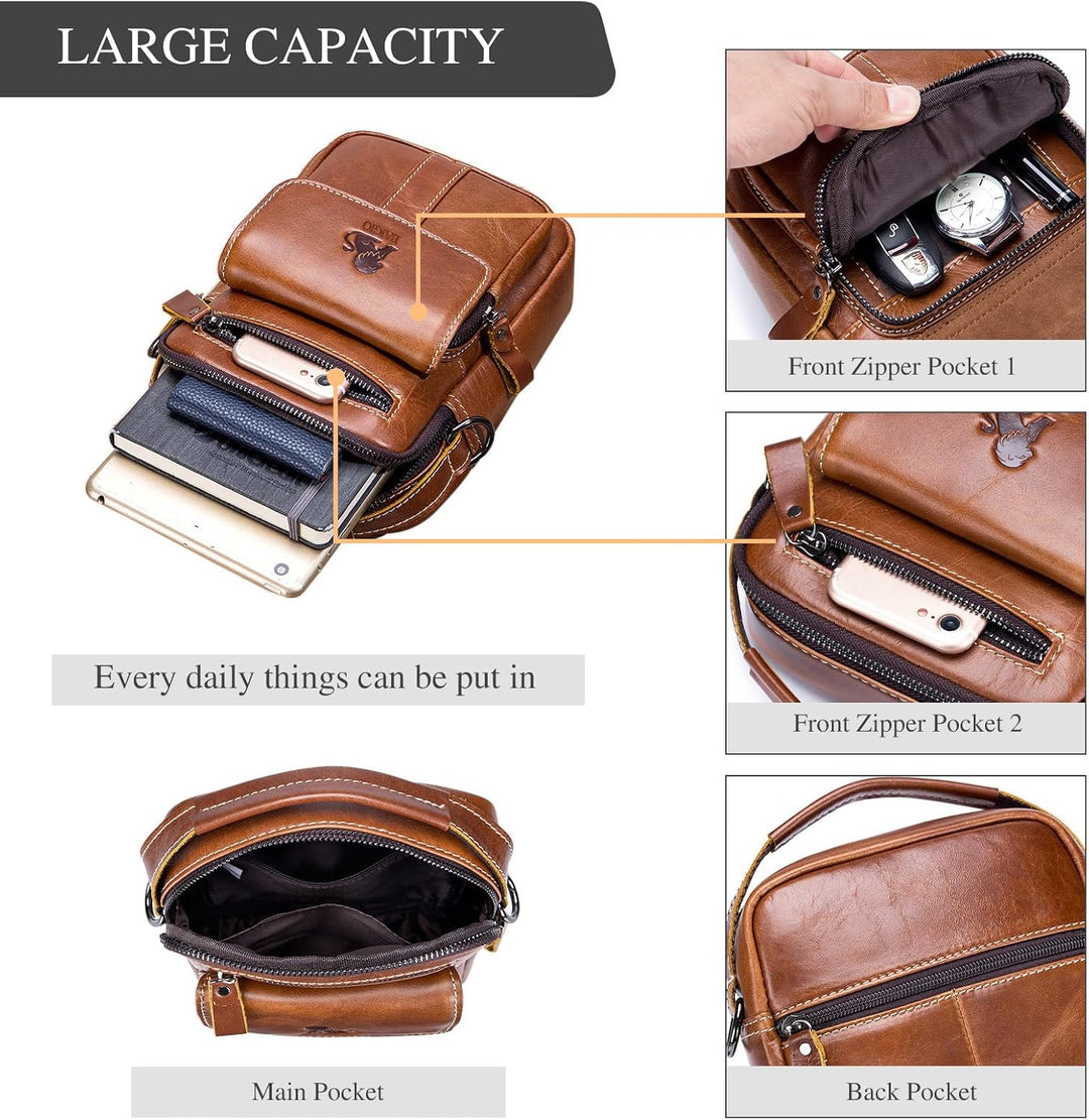 BAIGIO Umhängetaschen Herren Klein Herrentasche Leder Schultertasche Ledertasche für Männer Arbeit R