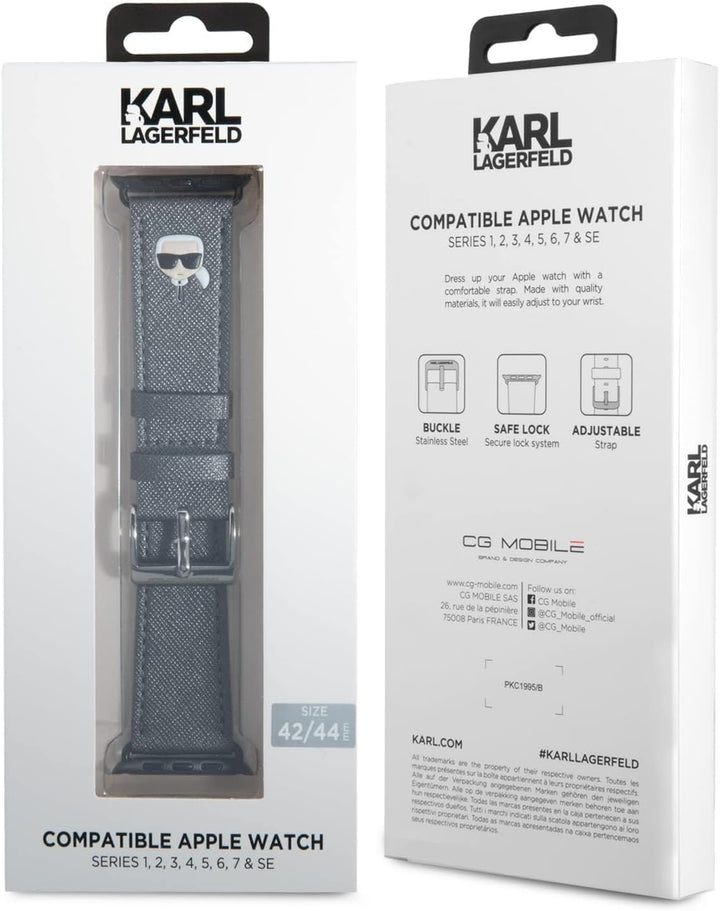 KARL LAGERFELD KLAWLOKHG Uhrenarmband für Apple Watch 42/44/45mm Silber Saffiano Karl Heads
