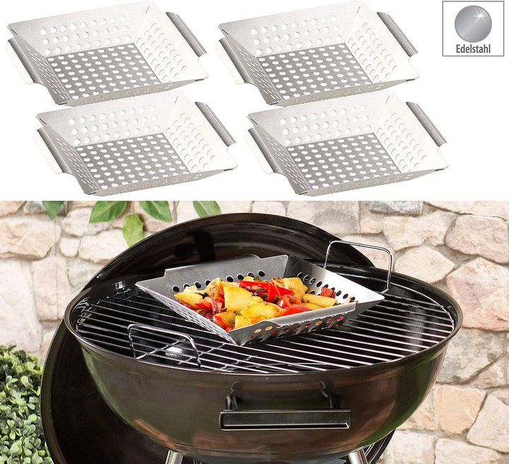 Rosenstein & Söhne Grillschale: 4er-Set Edelstahl-Grill-Schalen für Gemüse und kleines Grillgut, 1 m