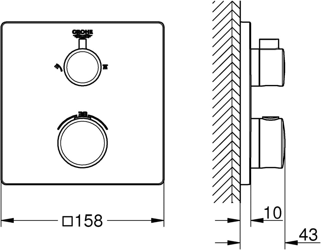 GROHE Grohtherm Thermostat-Brausebatterie (2-Wege-Umstellung, Sicherheitssperre bei 38°C, langlebige