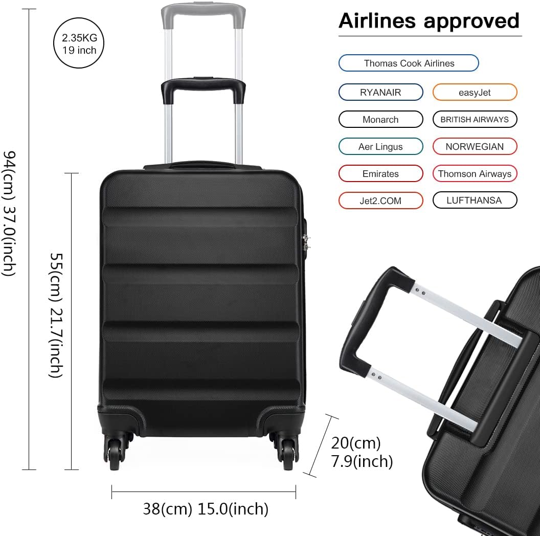 KONO Handgepäck Koffer Leicht Reisekoffer mit Rollen und TSA Schloss, Klein Koffer Trolley Handgepäc