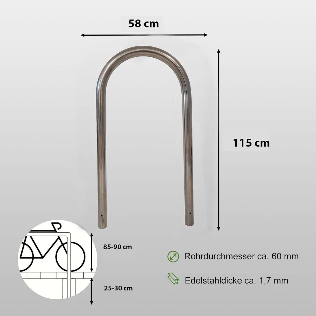 TRUTZHOLM 2X Fahrradanlehnbügel Edelstahl 115x58 cm HxB Ø 60mm Fahrradständer Anlehnbügel Anlehnstän