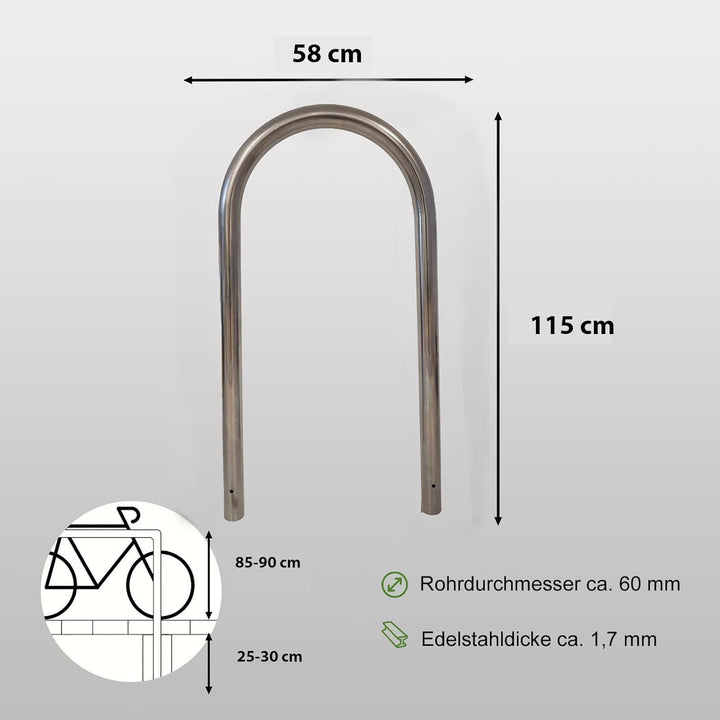 TRUTZHOLM 2X Fahrradanlehnbügel Edelstahl 115x58 cm HxB Ø 60mm Fahrradständer Anlehnbügel Anlehnstän