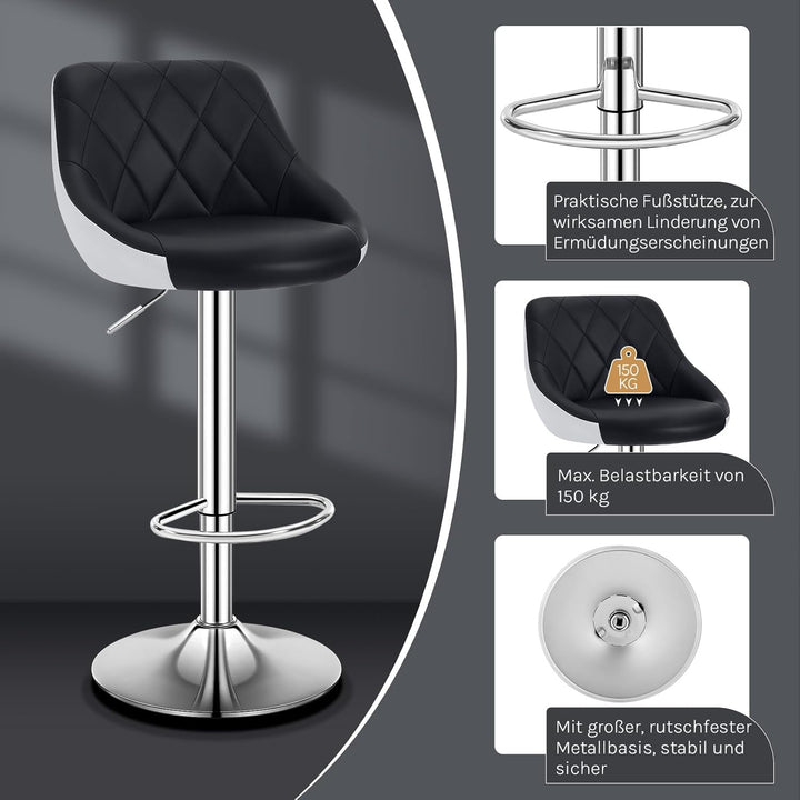 WOLTU BH30sz-2 Design 2 farbig Barhocker mit Griff 2er Set, stufenlose Höhenverstellung, verchromter